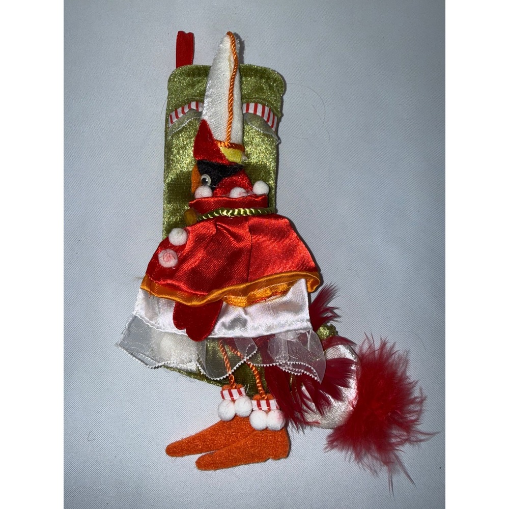Patience Brewster Krinkles Dept 56 Mini Stocking Cardinal Bird Christmas Green
